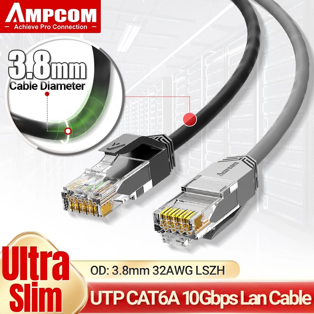 Rj45 Jack - AMPCOM Ultra ince Cat6a ağ kablosu,