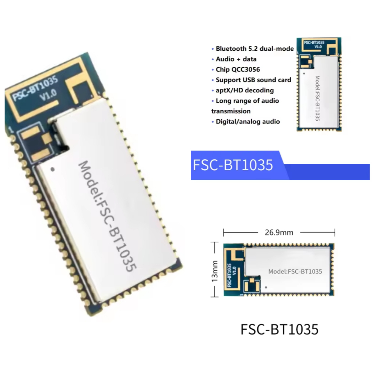 Usb Sound Card - FSC-BT1035 modülü QCC3056 çip Bluetooth 5.2